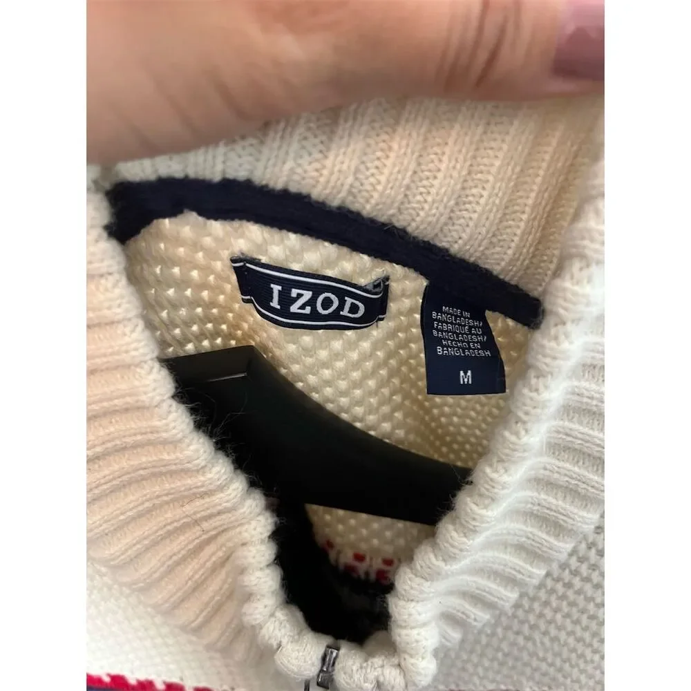 IZOD Men's Fair‎ Isle/Festive Holiday 1/4 Zip Knit Sweater Multicolor Size M